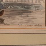 Jean Jacques GRUNENWALD (1911 - 1982) - Watercolor - Barge in Town