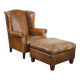 Sheepskin wing chair + XXL patinated footrest