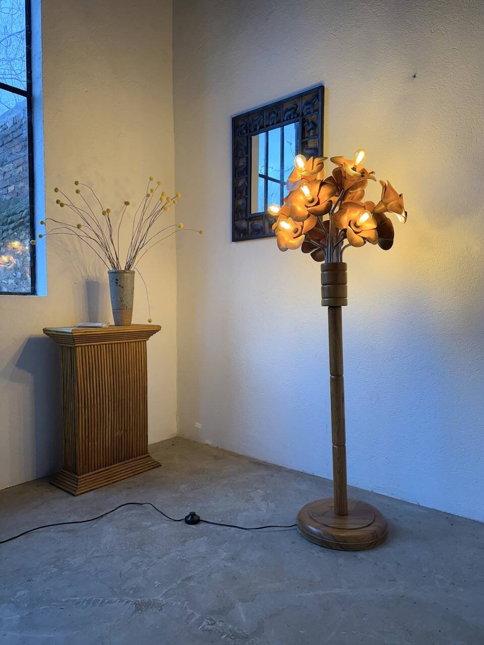 Ornamental floor lamp with "flower" patterns from the 1970s.