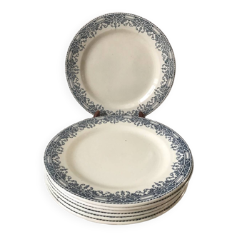 Lot de 7 assiettes plates en Terre de Fer Salins modèle Bourgogne fin XIXeme