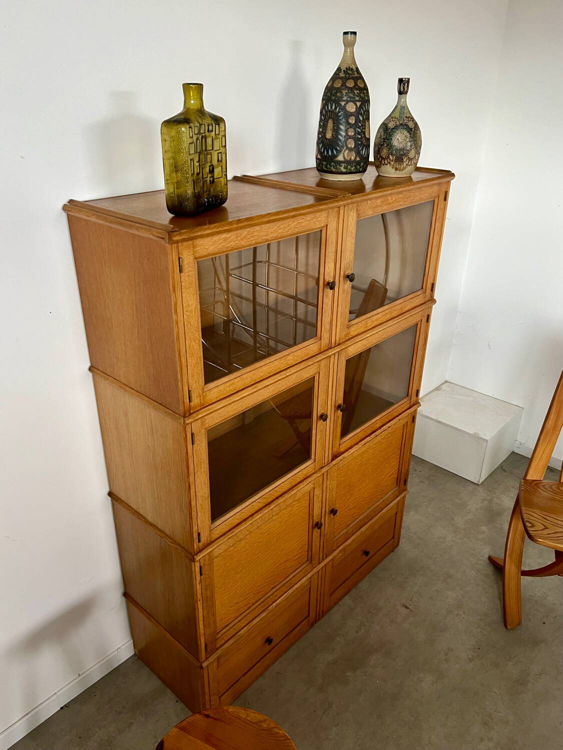 Old MD storage furniture bookcase design Martin Dupuis light oak 1950s vintage
