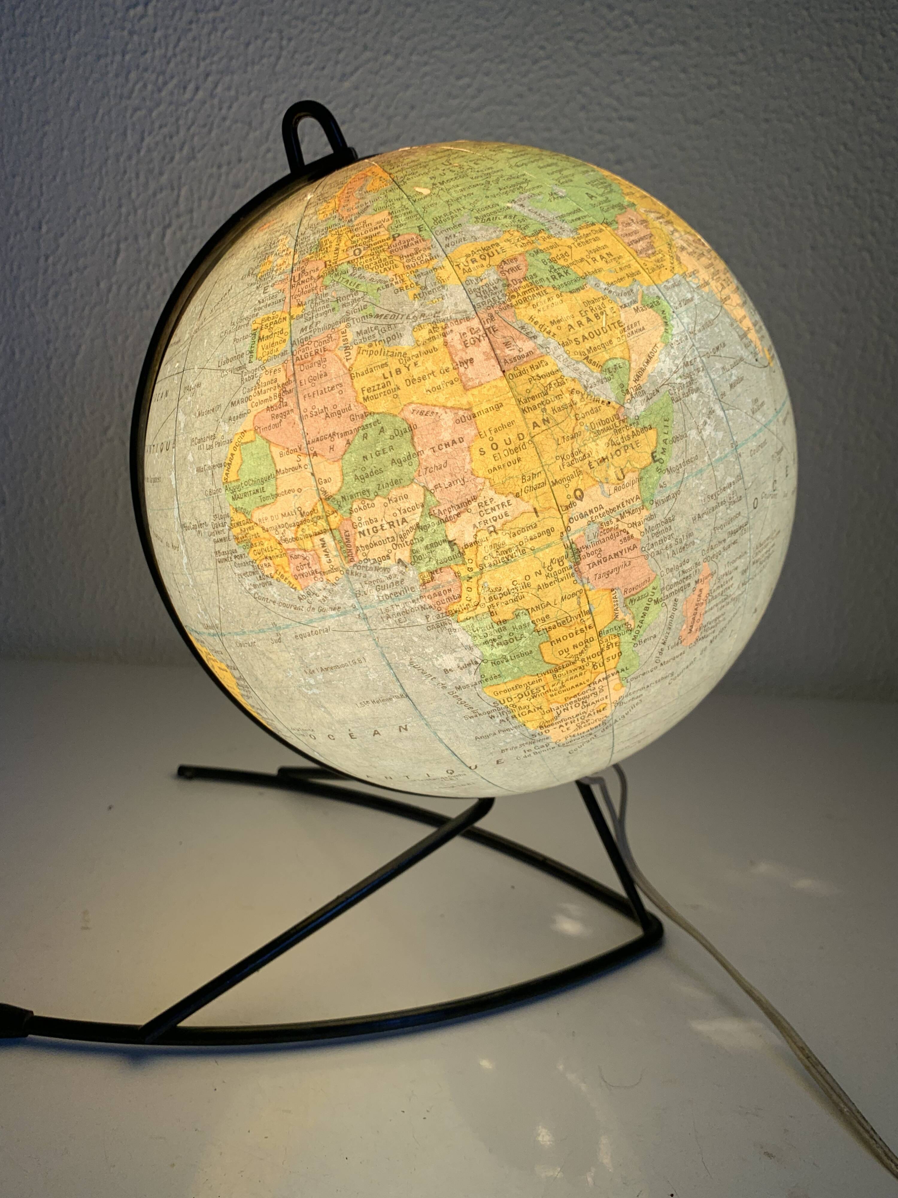 Globe vintage 1960 terrestre verre Girard et Barrère mappemonde - 27 cm