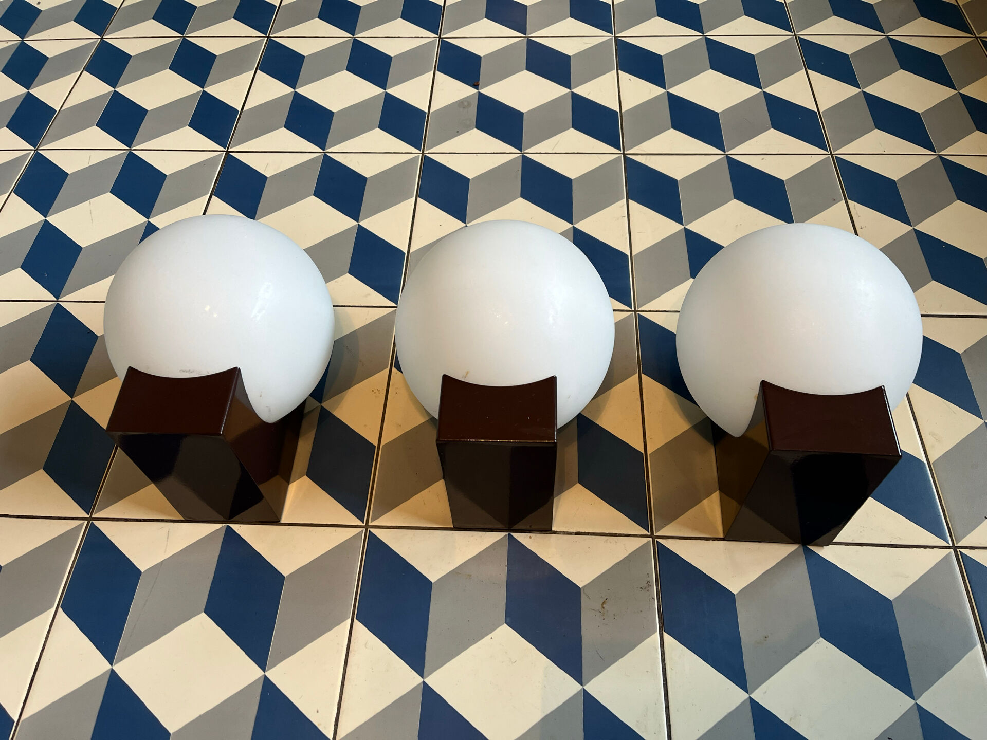 Set of 3 Amilux space age wall lights.