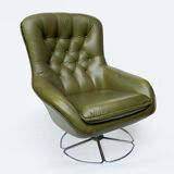 Swivel armchair in olive green leather 1970s