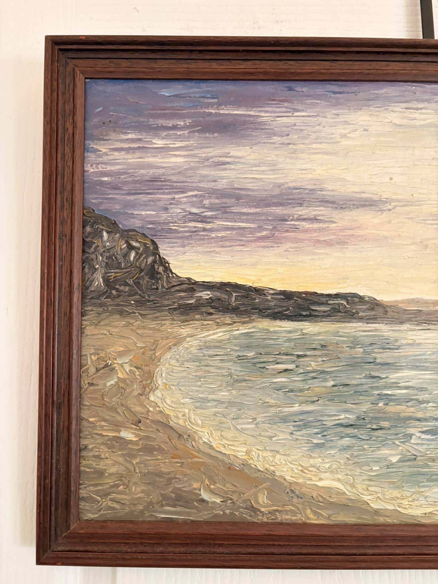Oil painting knife beach sea sunset cliff signed canda