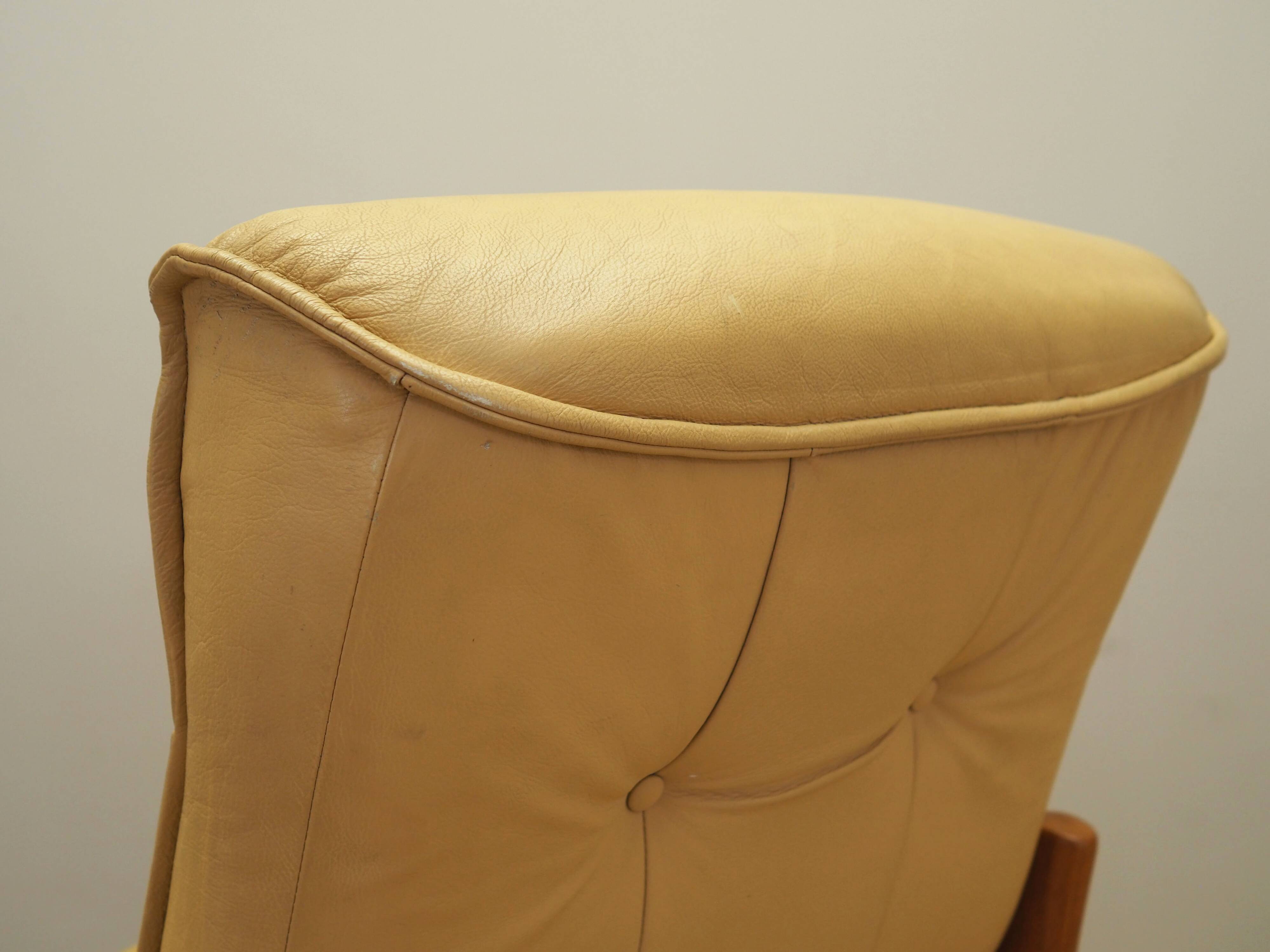 Yellow leather armchair, Danish design, 1960s, production: Denmark