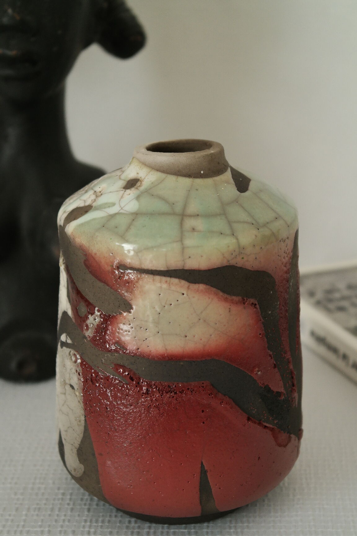 Polychrome raku vase
