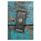 Wooden glass cabinet with blue patina