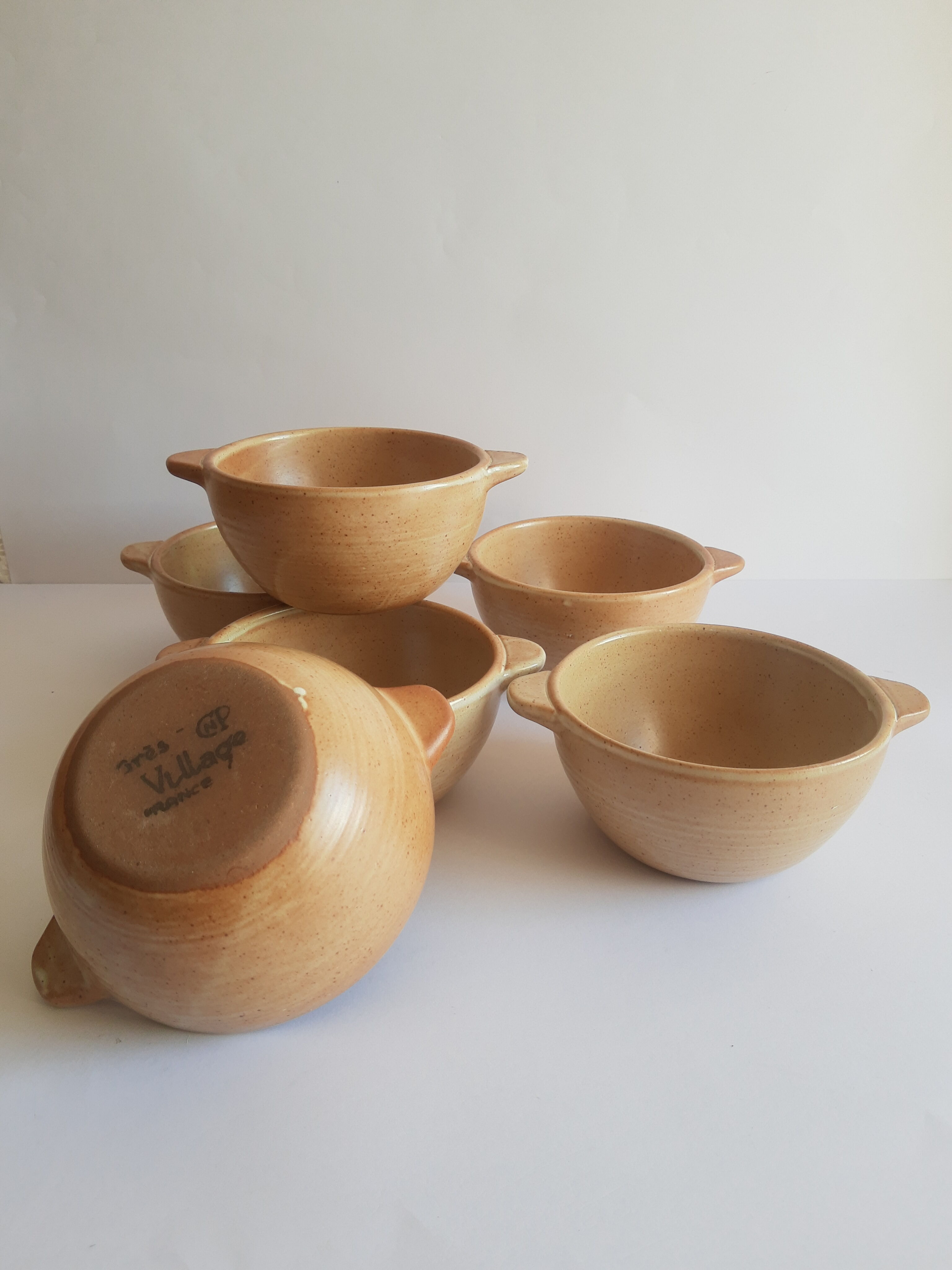 Set of 6 ear bowls in gres cnp gres village France vintage old
