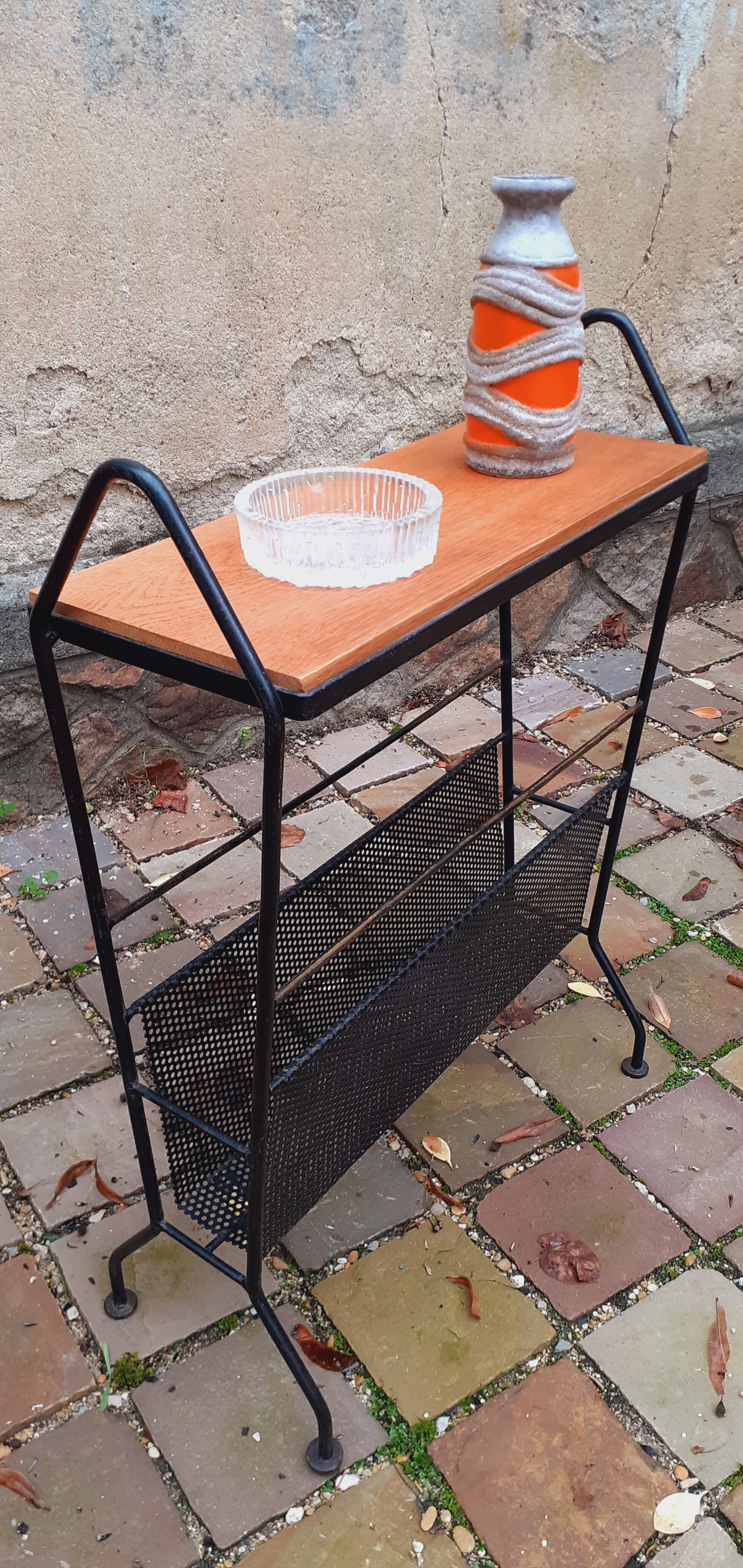 Vintage service year 50 perforated sheet metal and solid oak