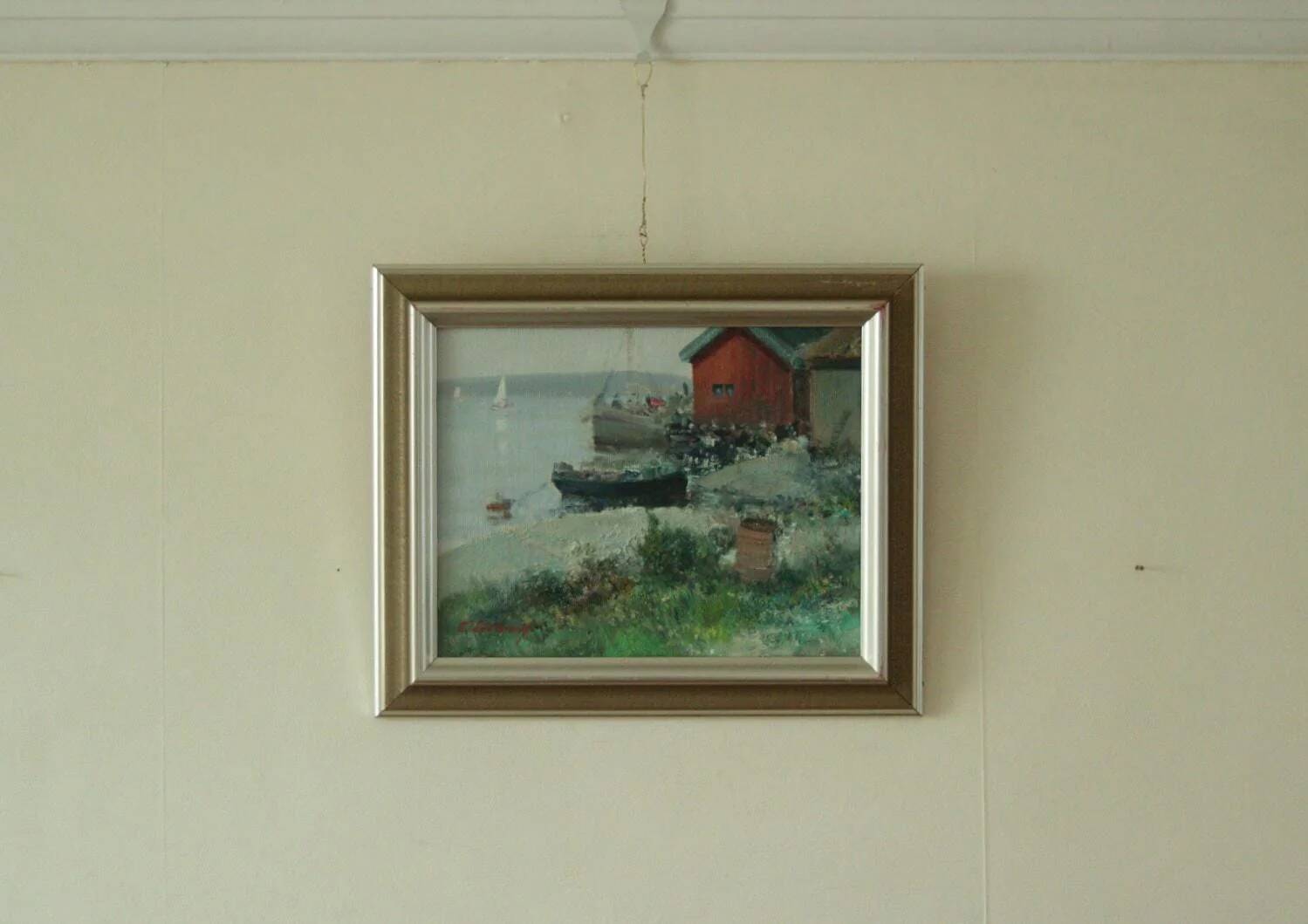 Huile sur toile vintage – « Sjöbodar »