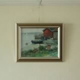Huile sur toile vintage – « Sjöbodar »