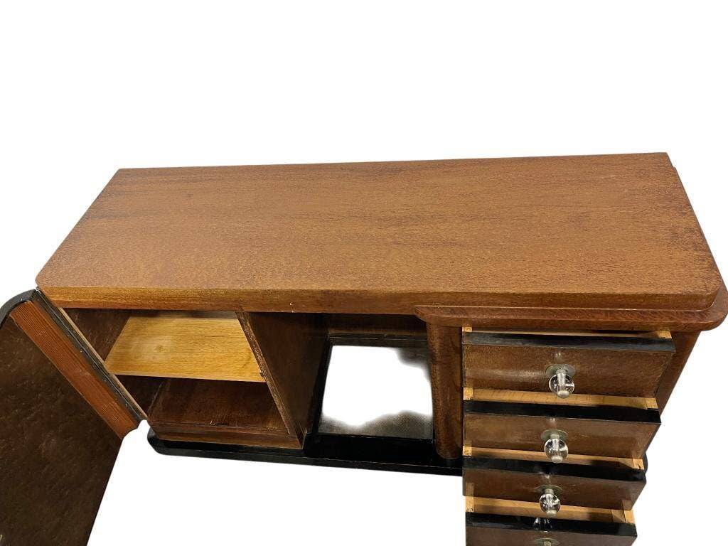 Vintage Art Deco curved sideboard with glass handles.
