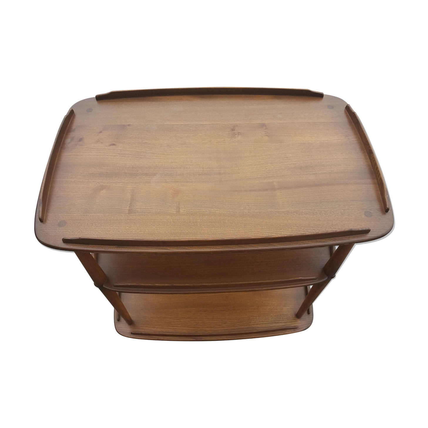 Rolling bar serving table in solid elm by Ercol, England, circa 1960