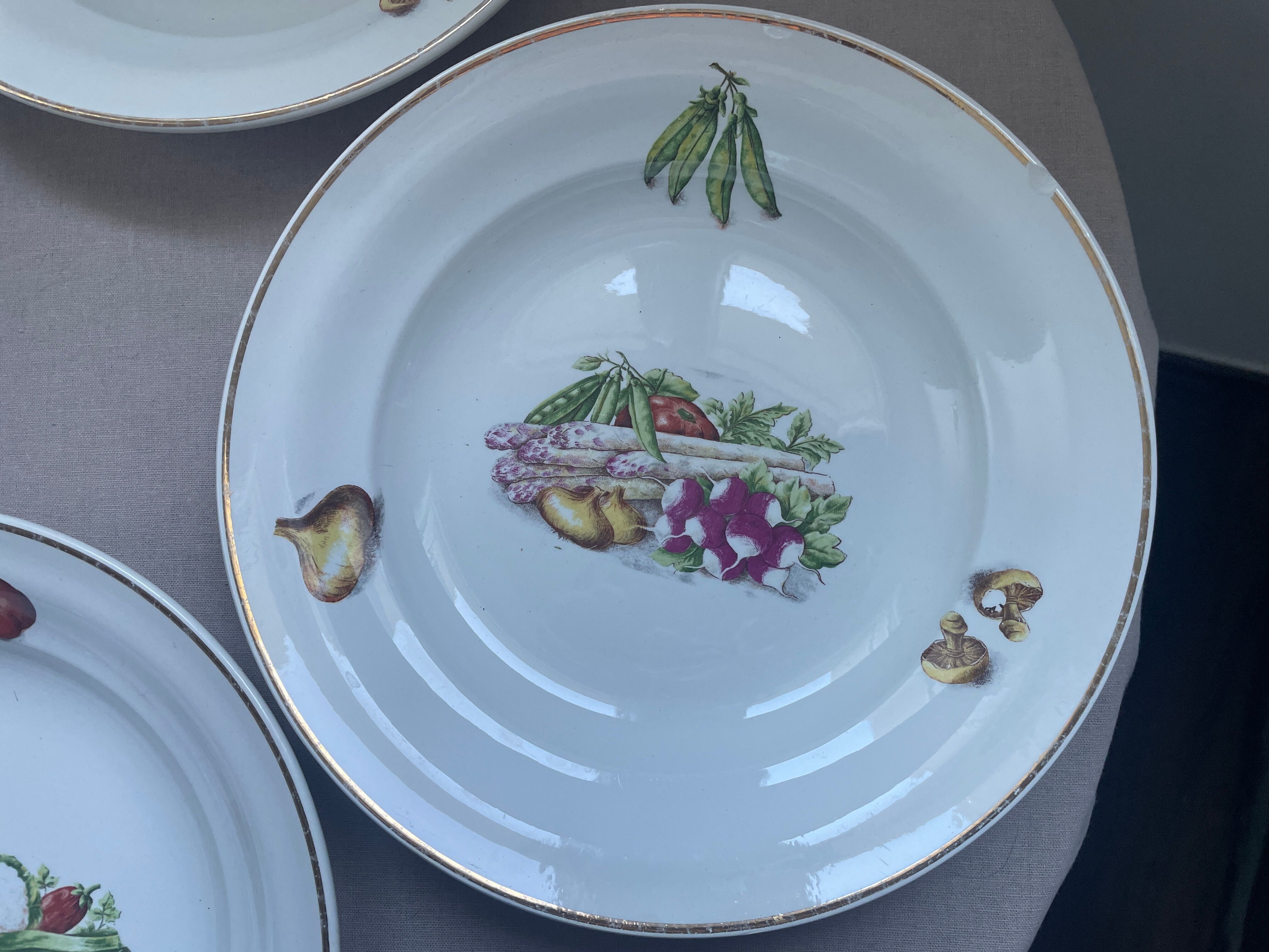 4 antique deep plates Céranord Saint-Amand vegetable garden design