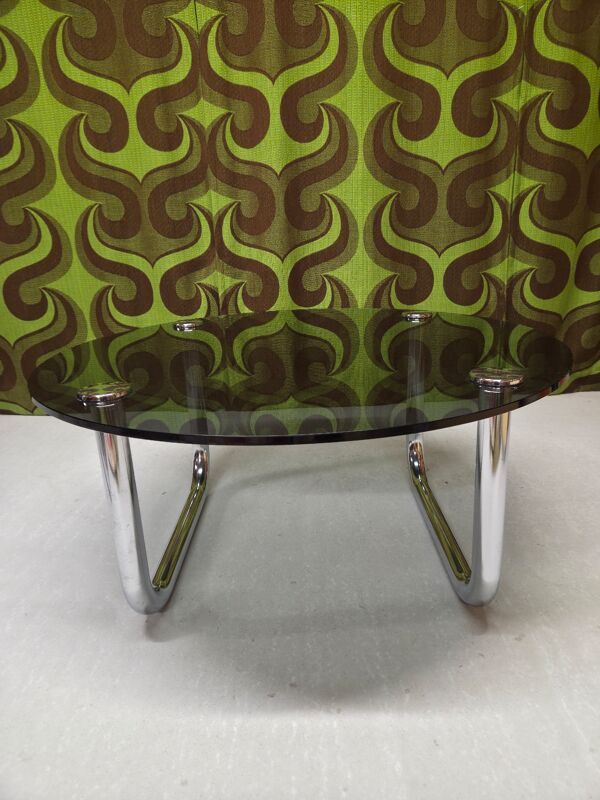 Table basse chrome verre fumé vintage 1970
