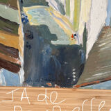 Castle in the rooftops, oil on wood panel, signed JA Dompierre.