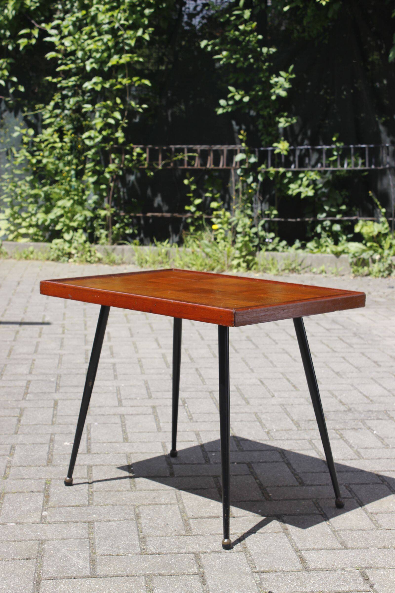 Modernist wood & steel coffee table France 1950s