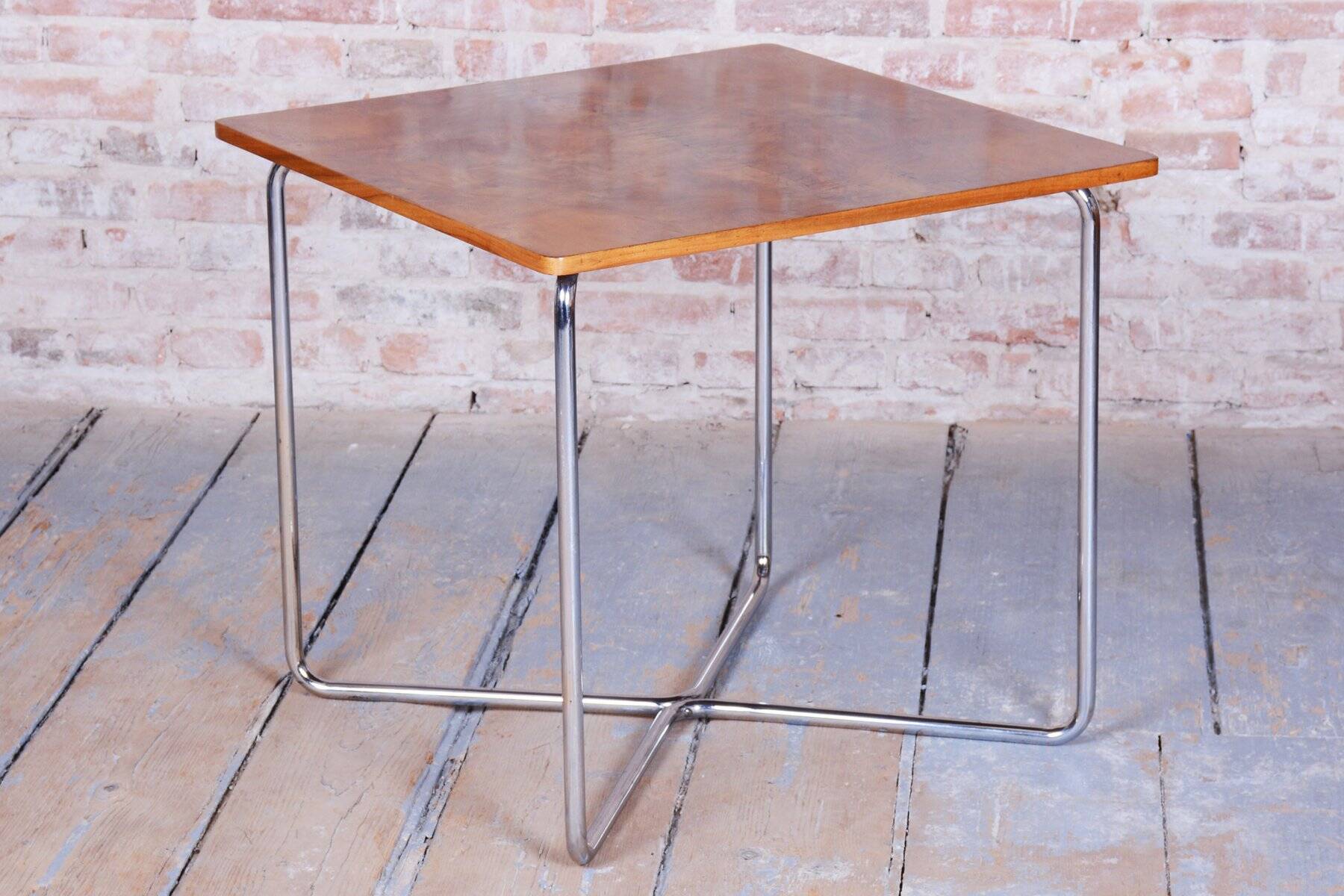 Bauhaus Table in Caucasian Walnut & Chrome attributed to Robert Slezák, Czech, 1930s