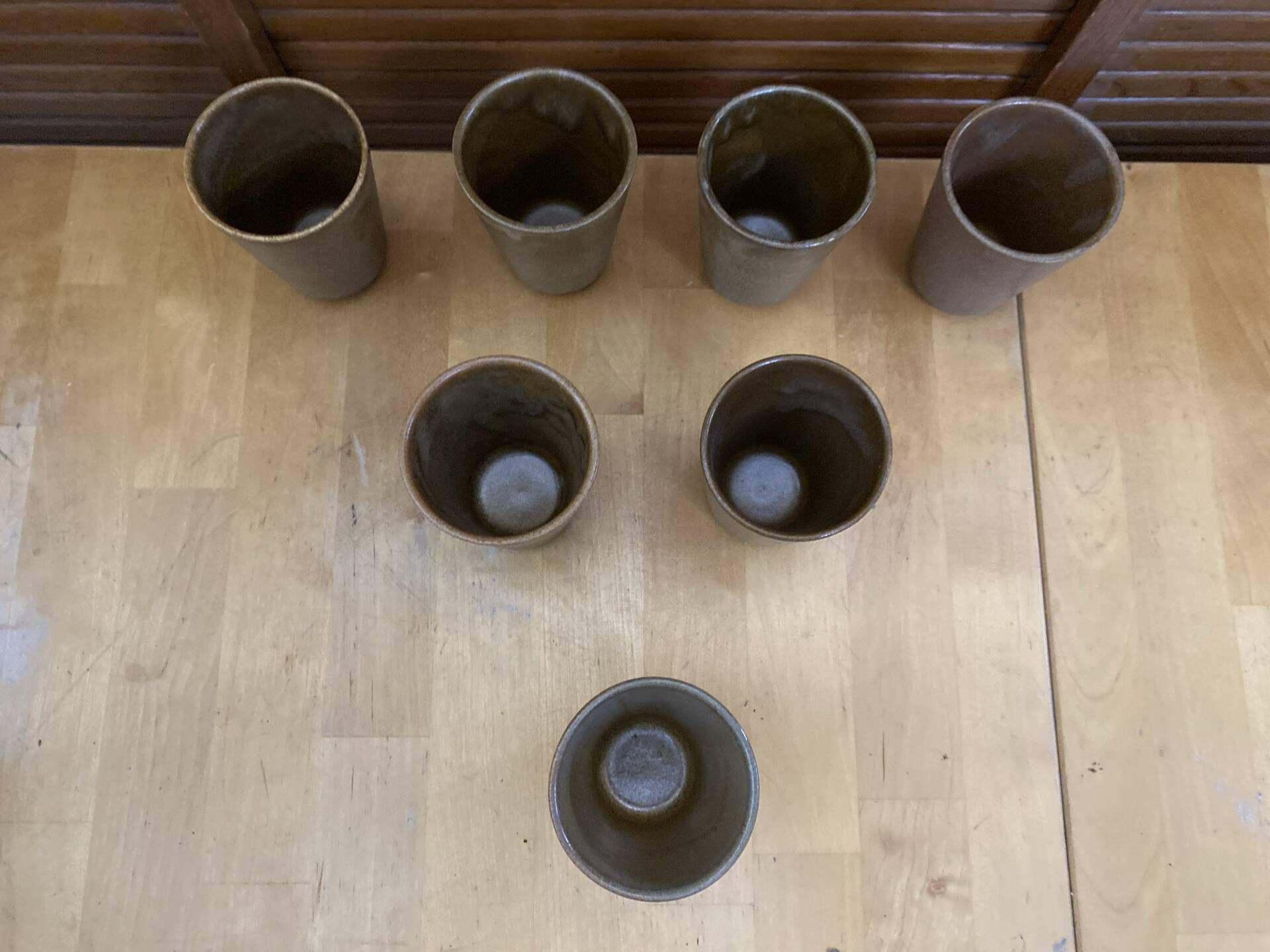 Set of 7 Cups Mugs DIGOIN Beige Stoneware Made In France Vintage #E