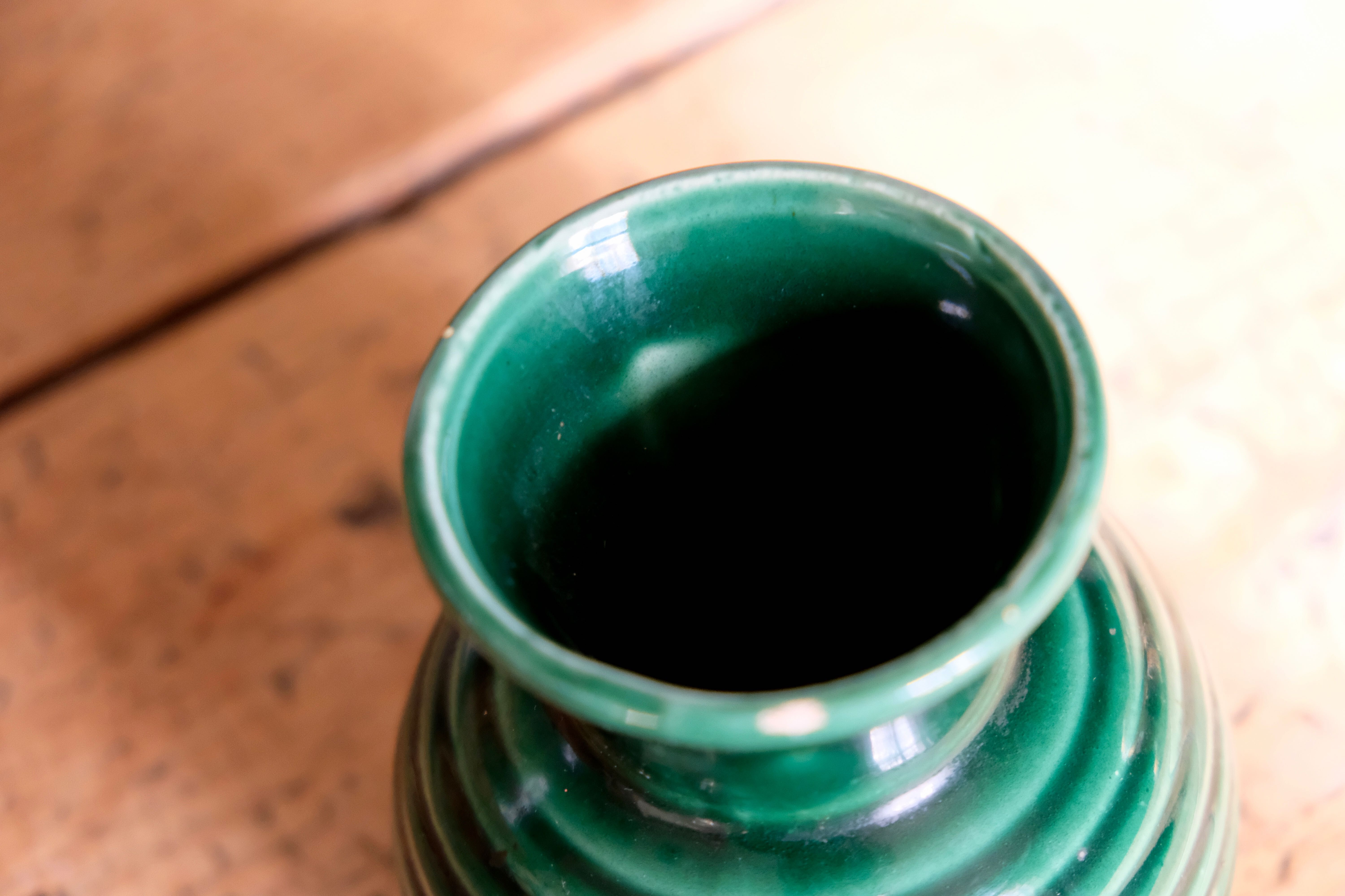 Ancient vase in green ceramic Poet Laval