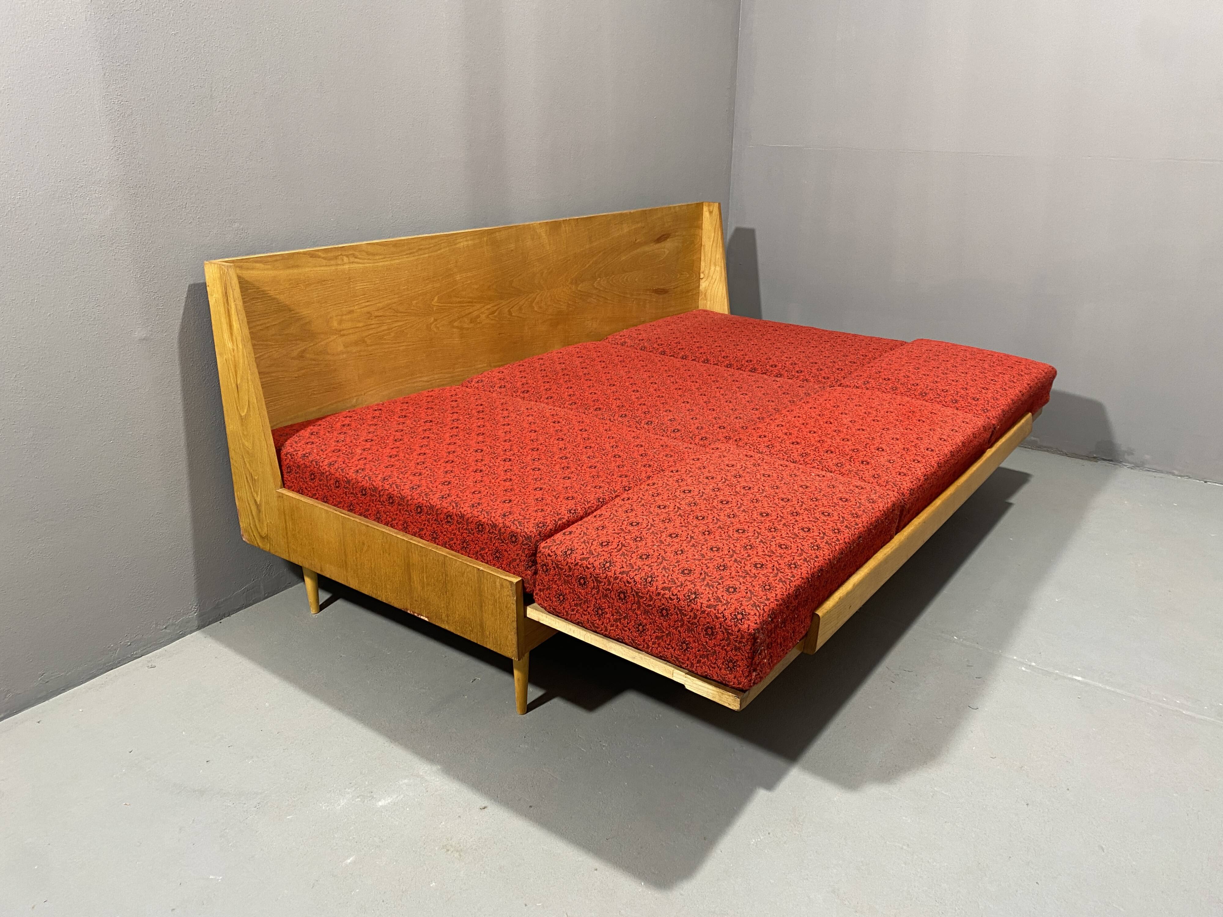 Mid-century folding sofa bed by Drevotvar, 1970s, Czechoslovakia