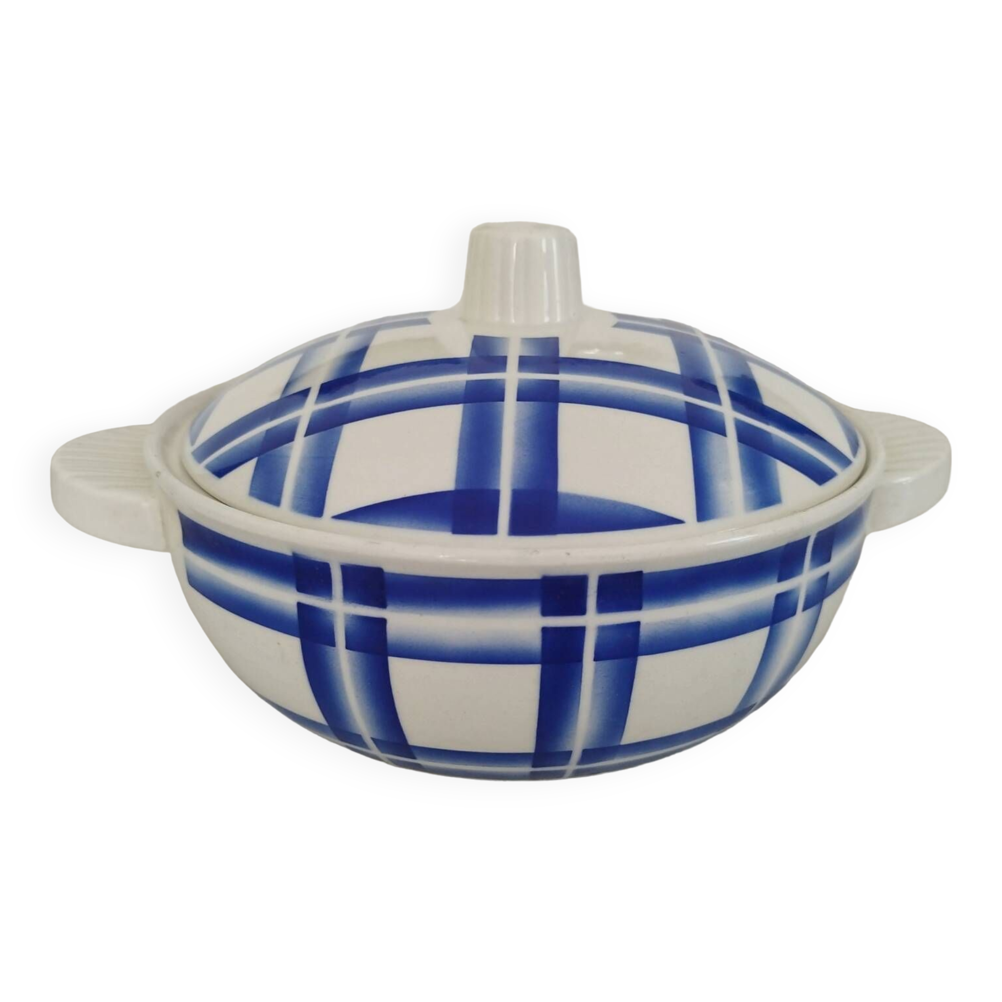Vegetable Tureen Old Opaque Porcelain Badonviller Vintage Blue Tiles Decor