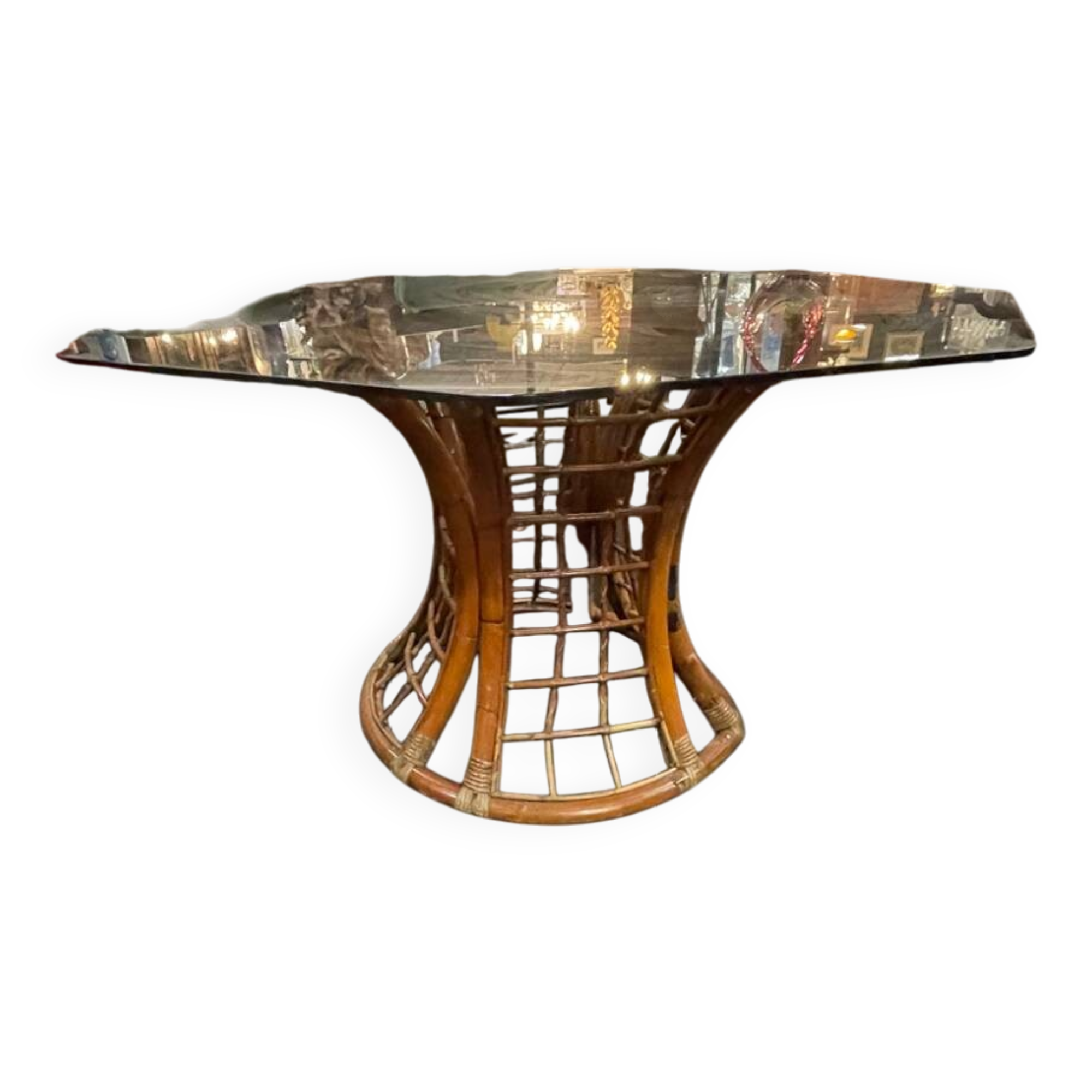 Bamboo leg & smoked glass table