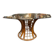 Bamboo leg & smoked glass table