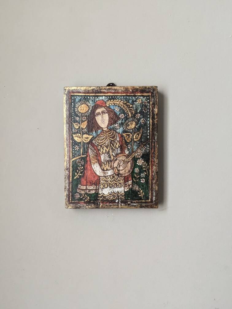 Antique wood painting old craft panel