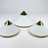 Hollywood Regency Brass and Opaline Glass Ceiling/Wall lamp by Glashutte Limburg, 1970s