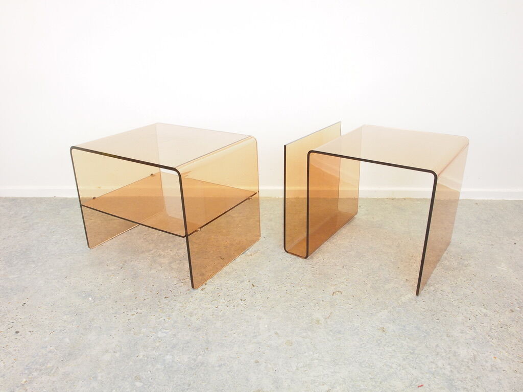 Pair of vintage smoked lucite perspex side tables