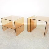 Pair of vintage smoked lucite perspex side tables
