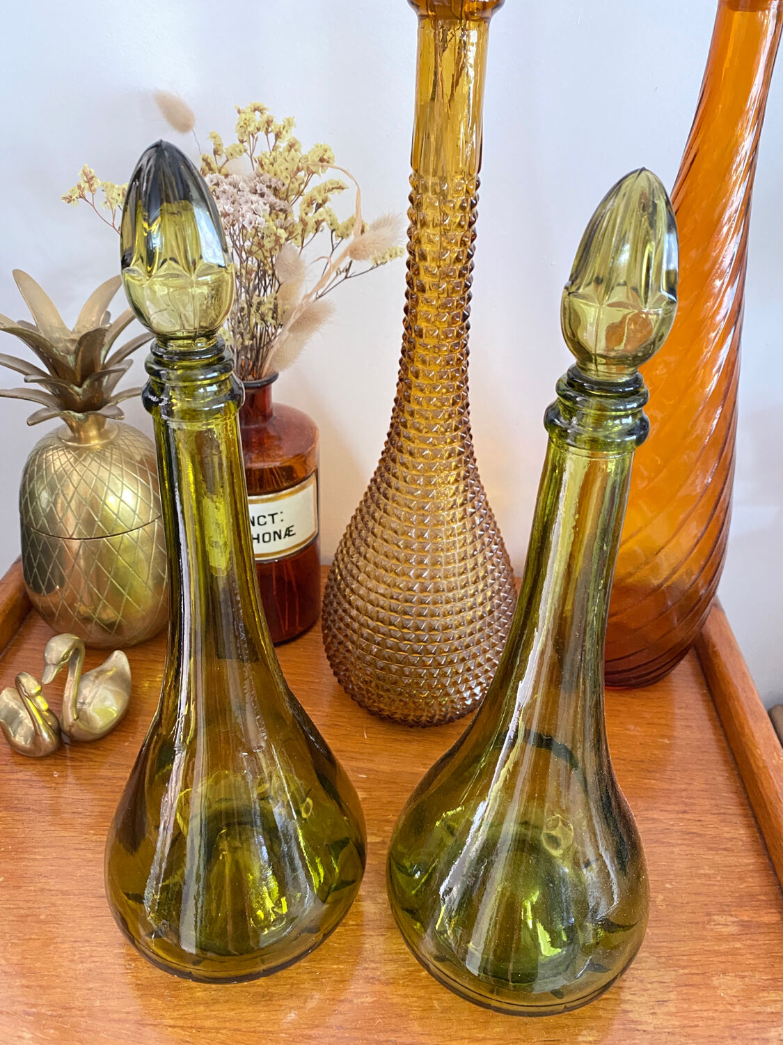 Vintage green glass carafe