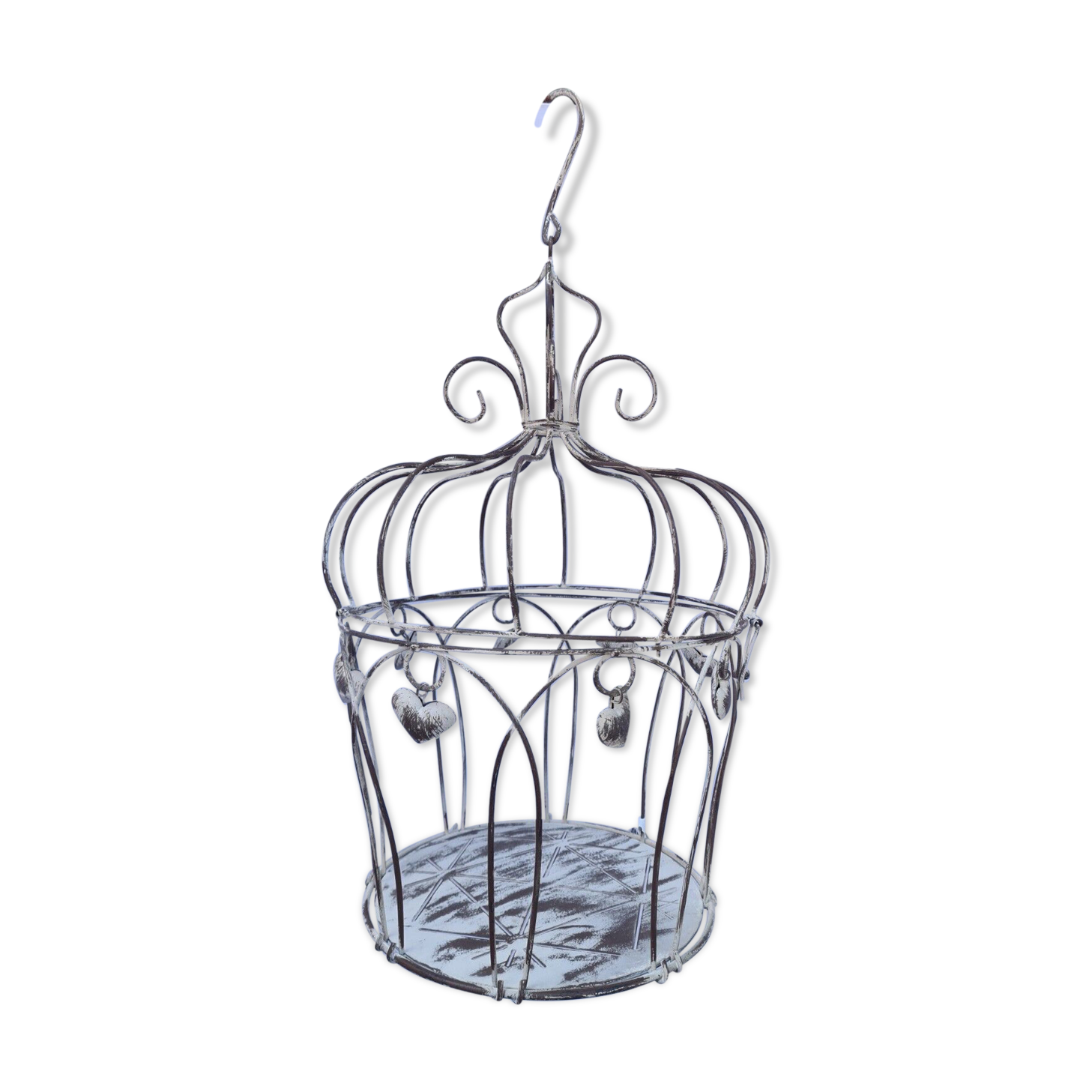 Decorative bird cage with iron hearts