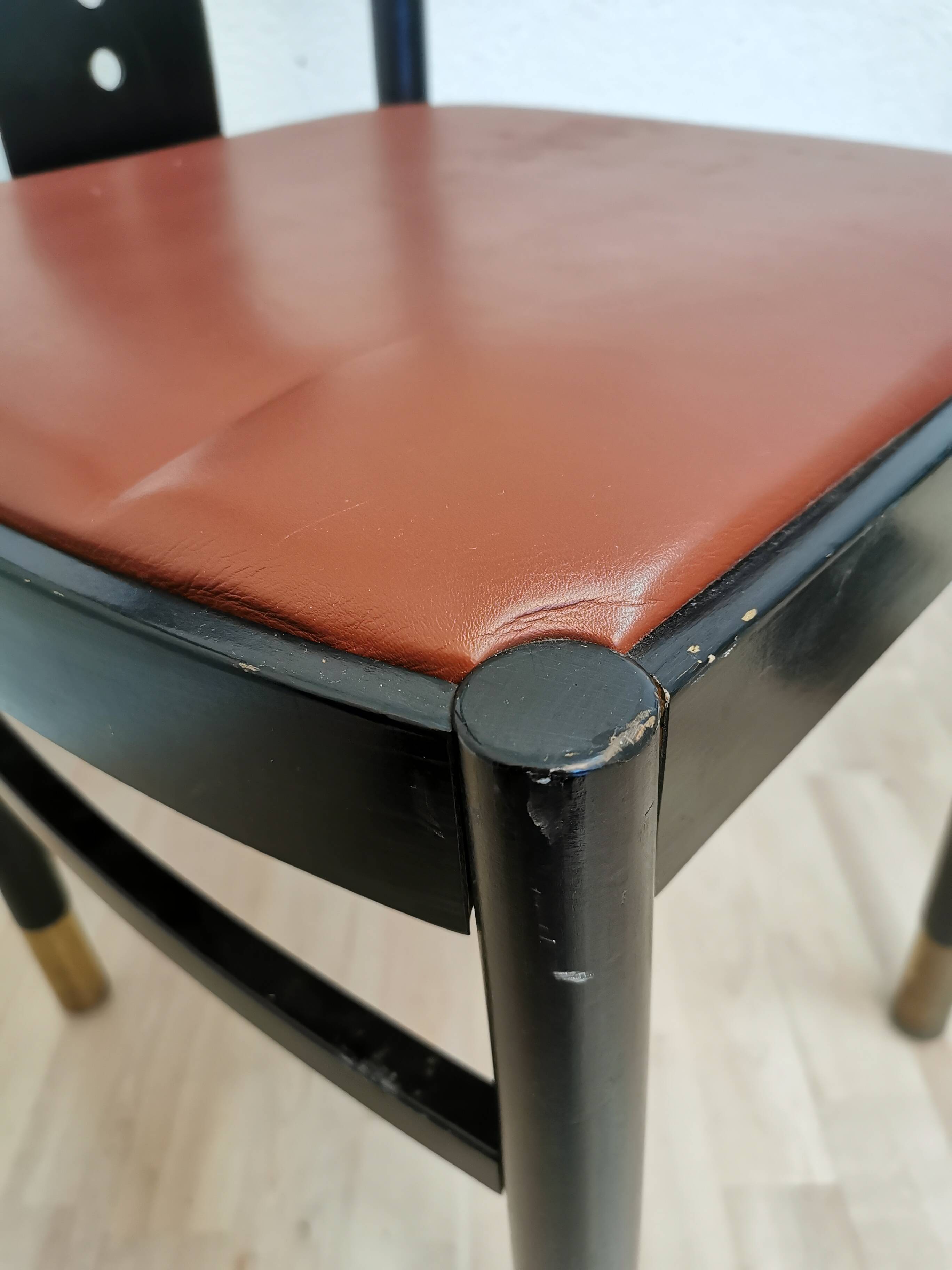 Vintage THONET Bentwood Dining Chair: Postmodern Brown Leather Seat