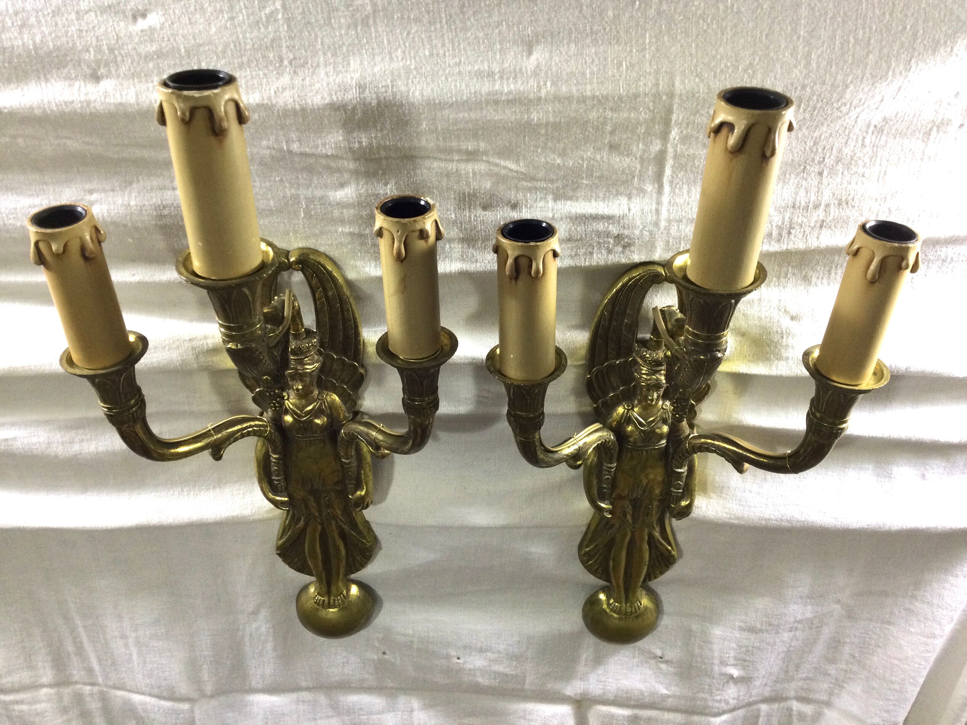 Pair of bronze empire sconces