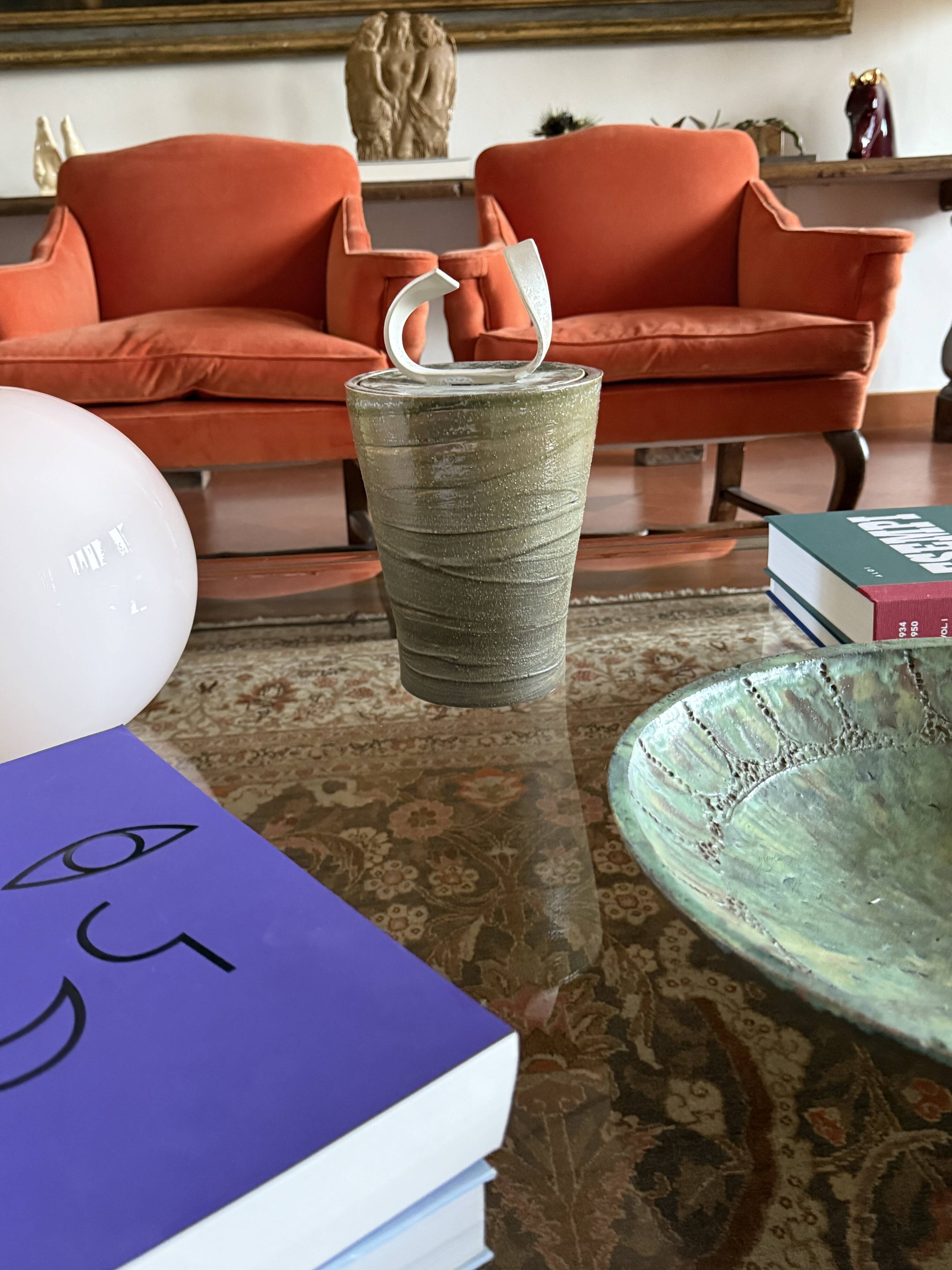 Mid-century style dark green ceramic vase, Gabriele Bucci Italy ca. 2000s