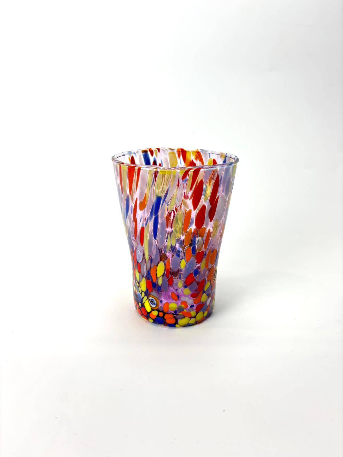 Set of 6 blown glass glasses with Murano murrine.