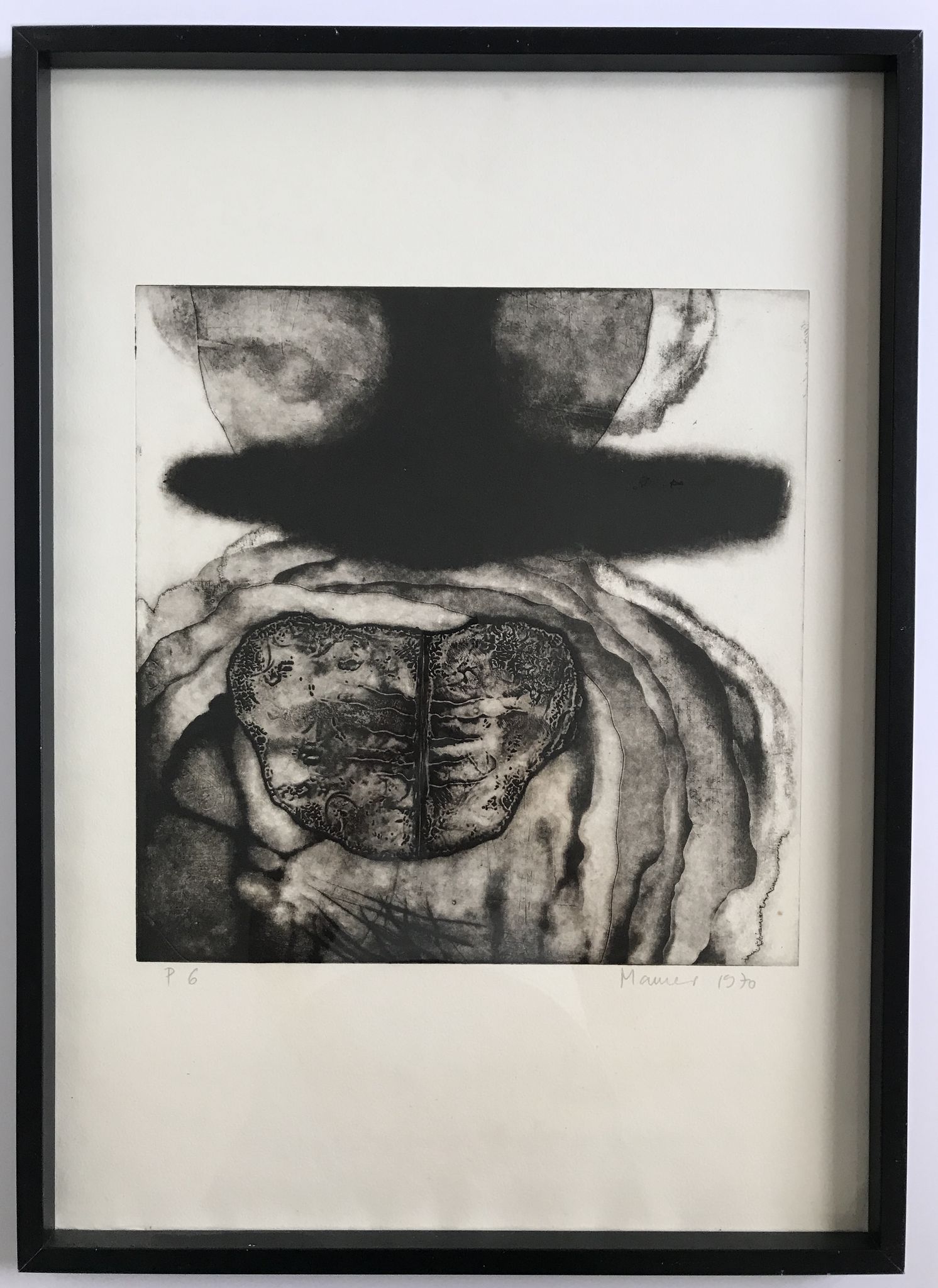 Gravure en noir sur velin fort signée de mamer, sans titre, 1970