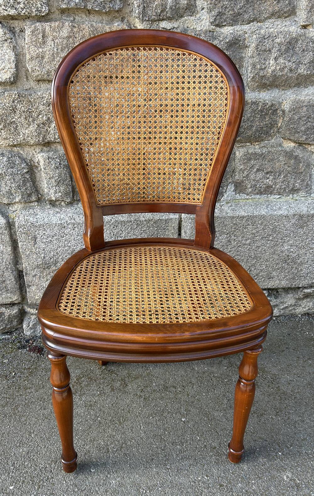 Four caned and wood chairs, Louis Philippe style, vintage, 1960s