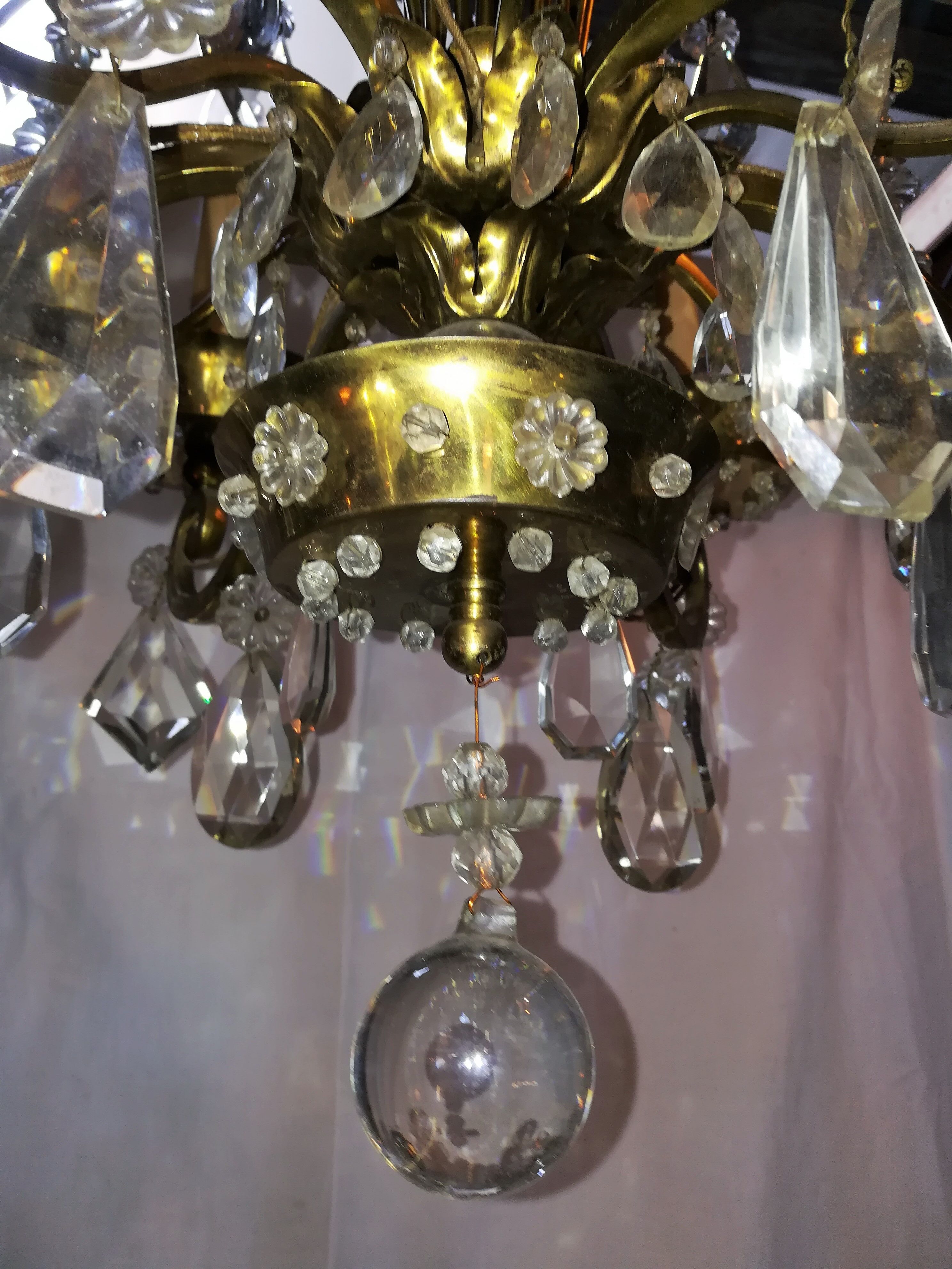Lustre en verre et laiton 1960