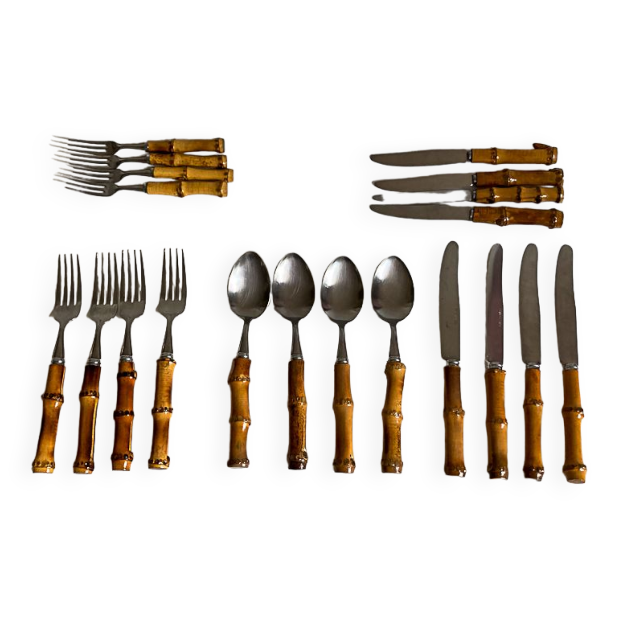 Bamboo cutlery set for 4 people, 60s
