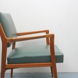 1950s armchair in cherrywood, leatherette kaki