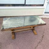 Wood and green marble coffee table