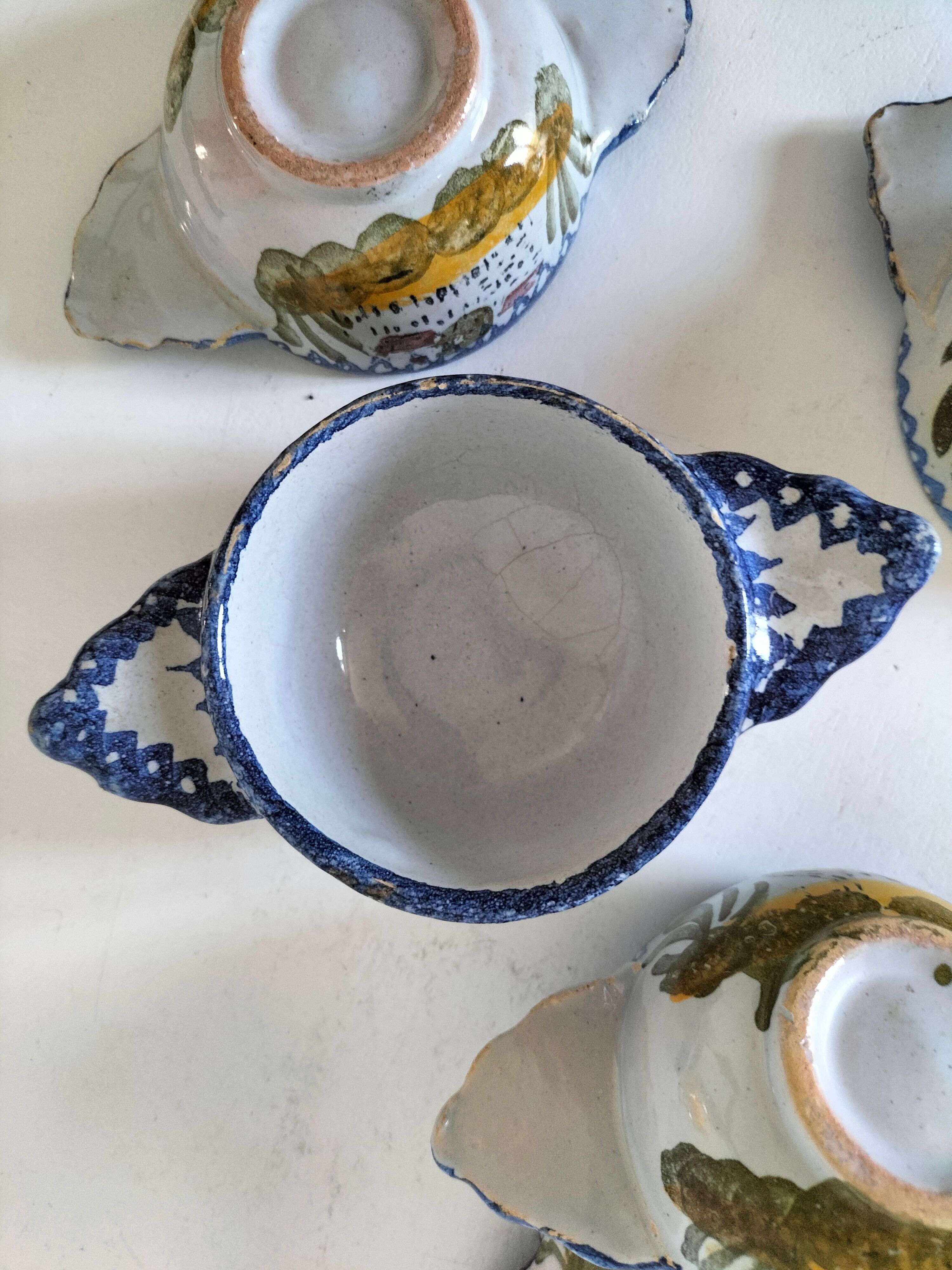 5 mini earthenware bowls from Charolles decorated with a village and rooster.