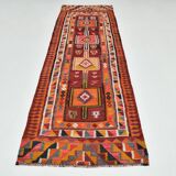 3x10 Burgundy & Orange Vintage Kilim Runner Rug, 104x317Cm