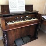 Harmonium ancien anglais soufflets en acajou, XIXieme