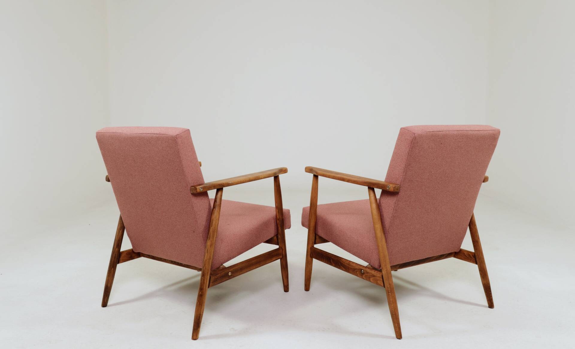Paire de fauteuils vintage rose poudré 1970 moderne scandinave 