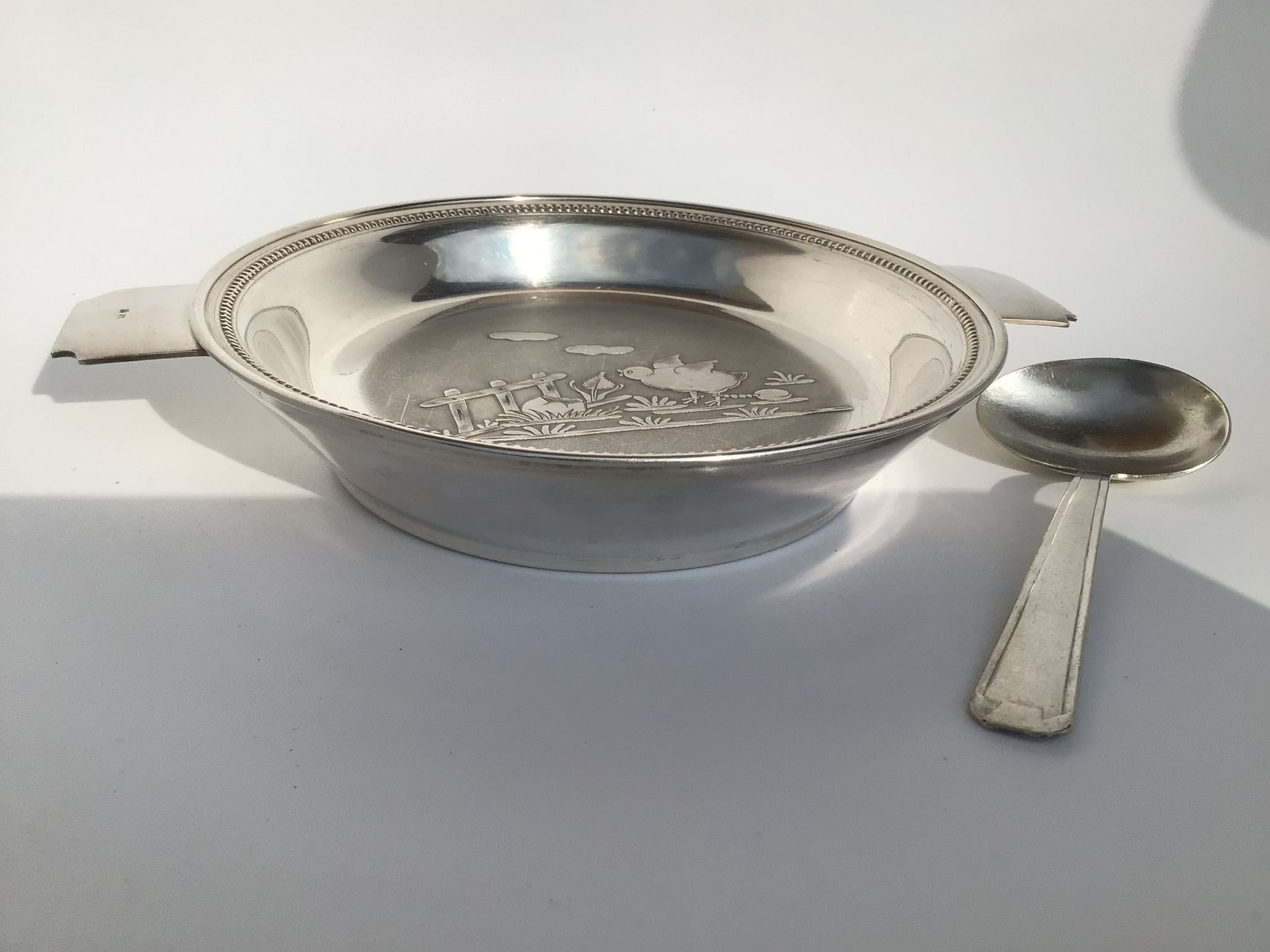 Baby plate silver metal spoon silver 30s